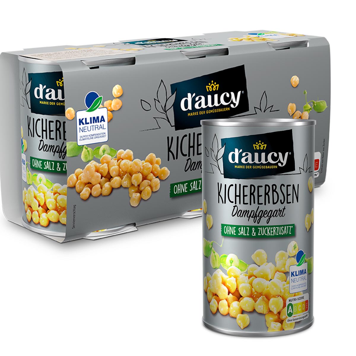d'aucy Kichererbsen - 100% ohne Salz und Zuckerzusatz,  4 Pack = 12 x 110 Gramm Dose
