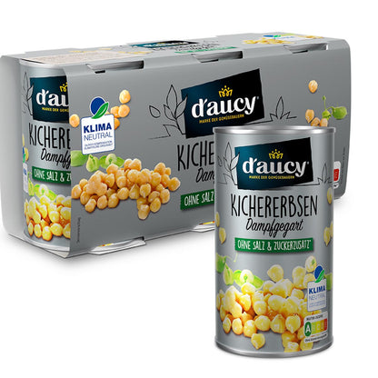 d'aucy Kichererbsen - 100% ohne Salz und Zuckerzusatz,  4 Pack = 12 x 110 Gramm Dose