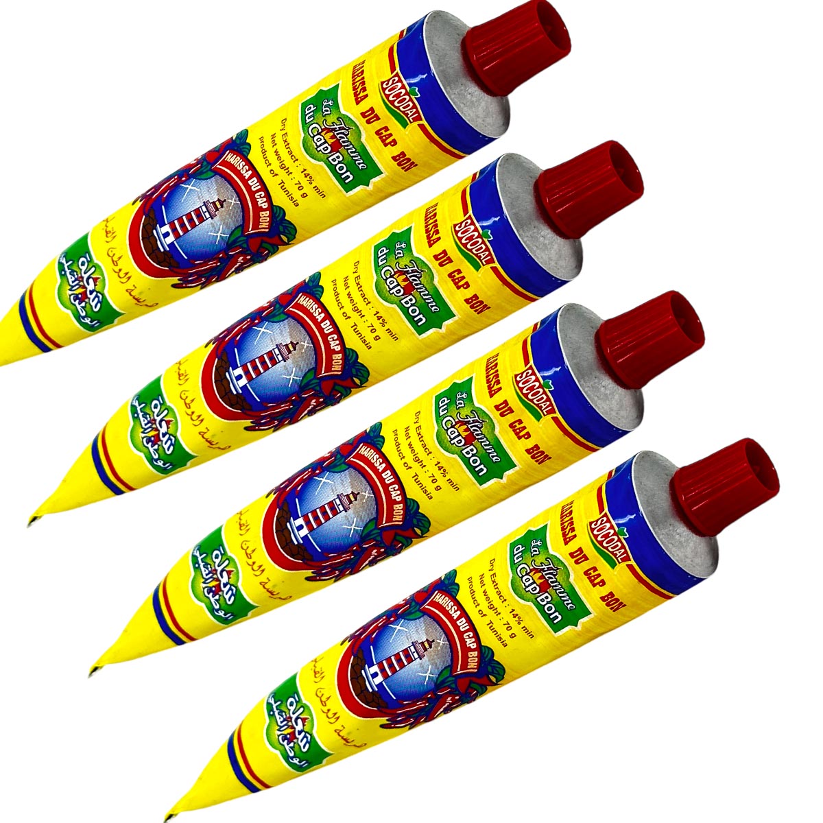 Harissa  La Flamme CAP BON  SEHR SCHARF CHILI Paste Sauce 4 x 70 Gramm Tube