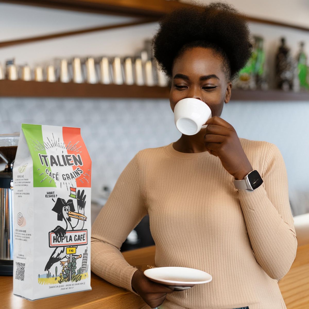 Hop’la Kaffee ganze Bohnen Italienische Röstung 1 kg – Kräftiger Geschmack