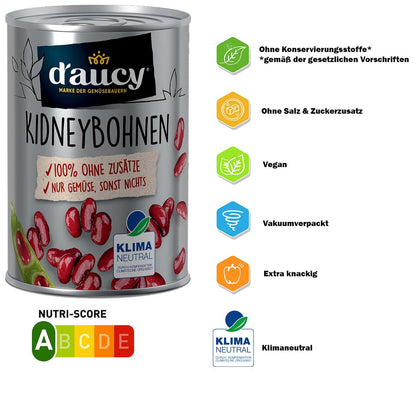 d'aucy Rote Kidneybohnen 3x110g: Natürliche Frische ohne Salz und Zuckerzusatz