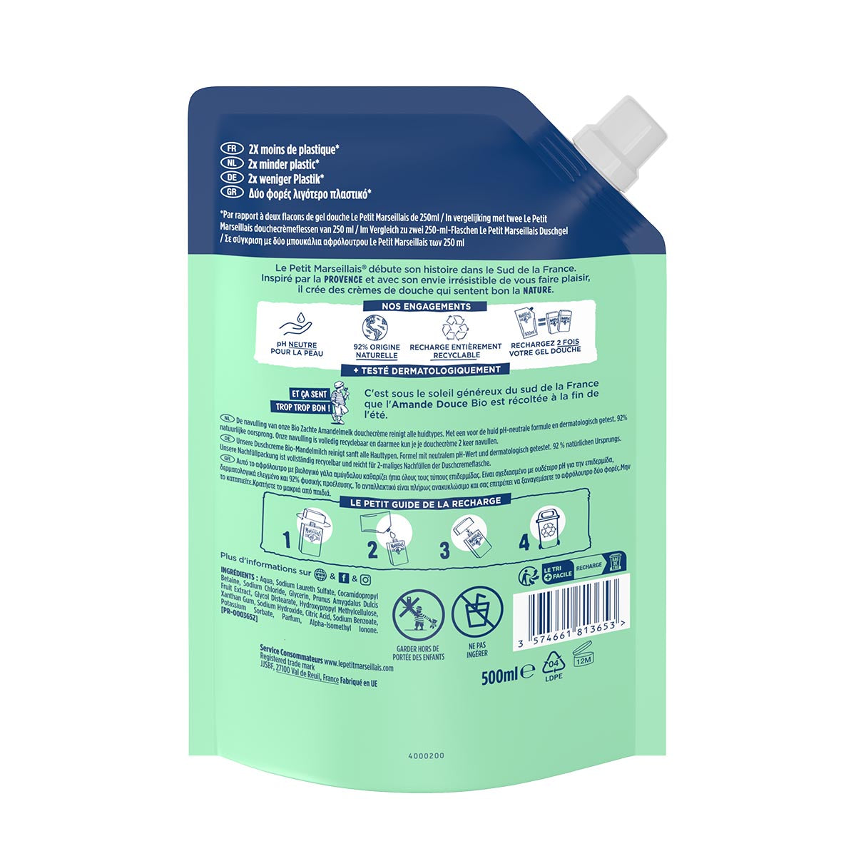 Le Petit Marseillais Duschgel Mandelmilch Nachfüllpackung sanfte Hautpflege Le Petit Marseillais Duschgel 500 ml Nachfüllpack Mandelmilch sanfte 