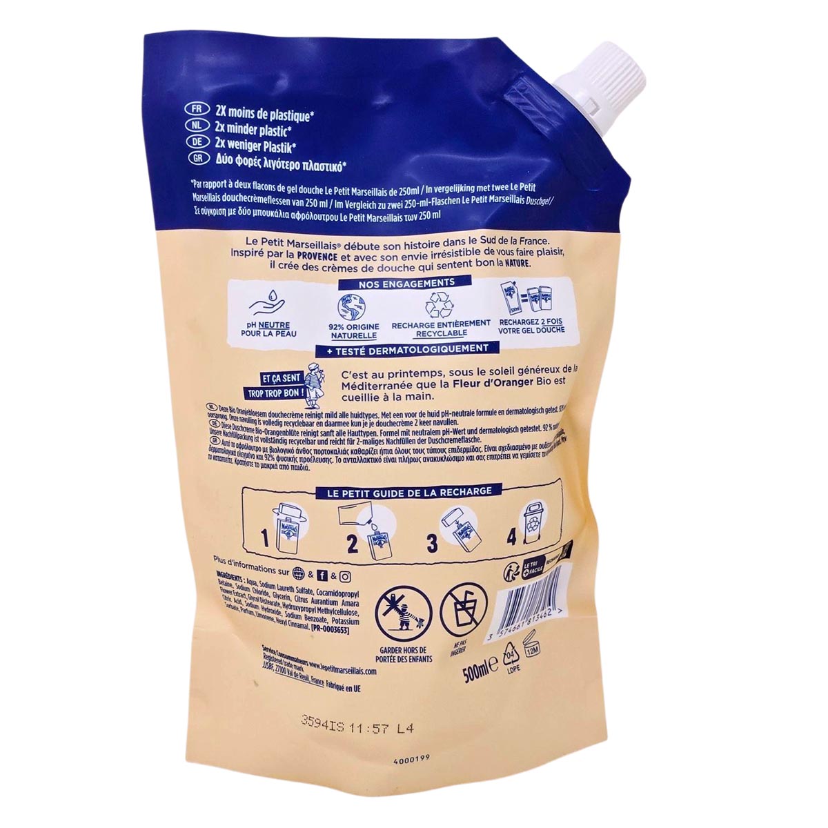 Le Petit Marseillais Duschgel mit Orangenblüten - 500 ml Nachfüllpack für erfrischende Pflege