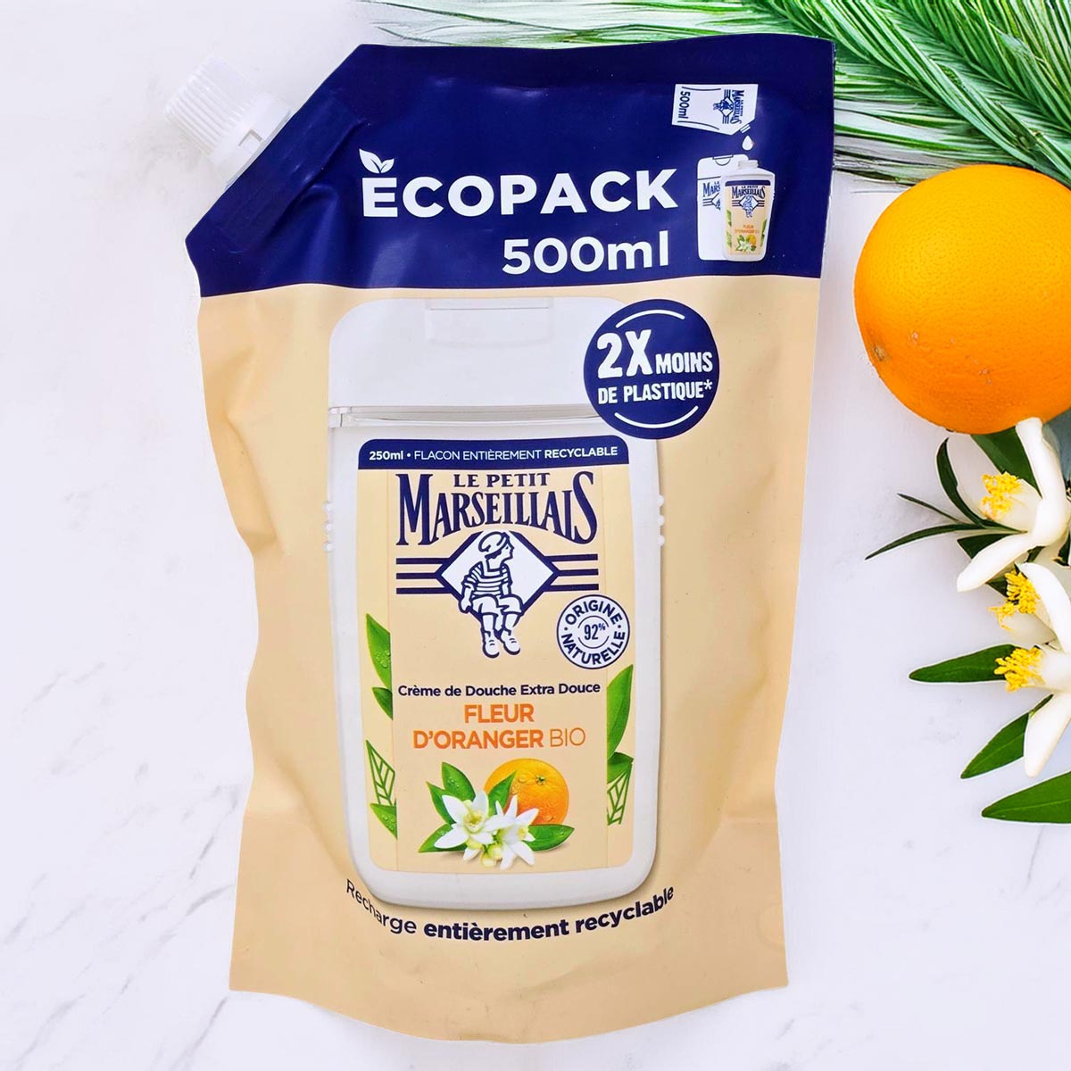 Le Petit Marseillais Duschgel mit Orangenblüten - 500 ml Nachfüllpack für erfrischende Pflege