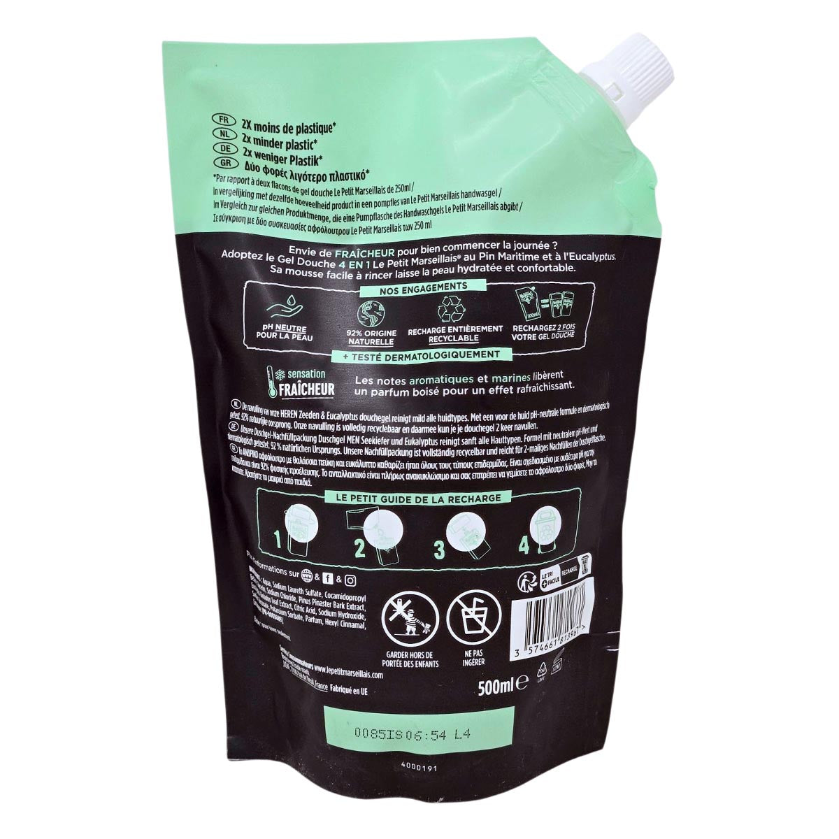 Le Petit Marseillais Herrenduschgel Seekiefer & Eukalyptus 500 ml Nachfüllbeutel