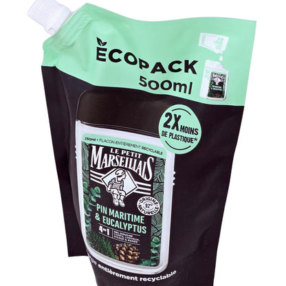 Le Petit Marseillais Herrenduschgel Seekiefer & Eukalyptus 500 ml Nachfüllbeutel