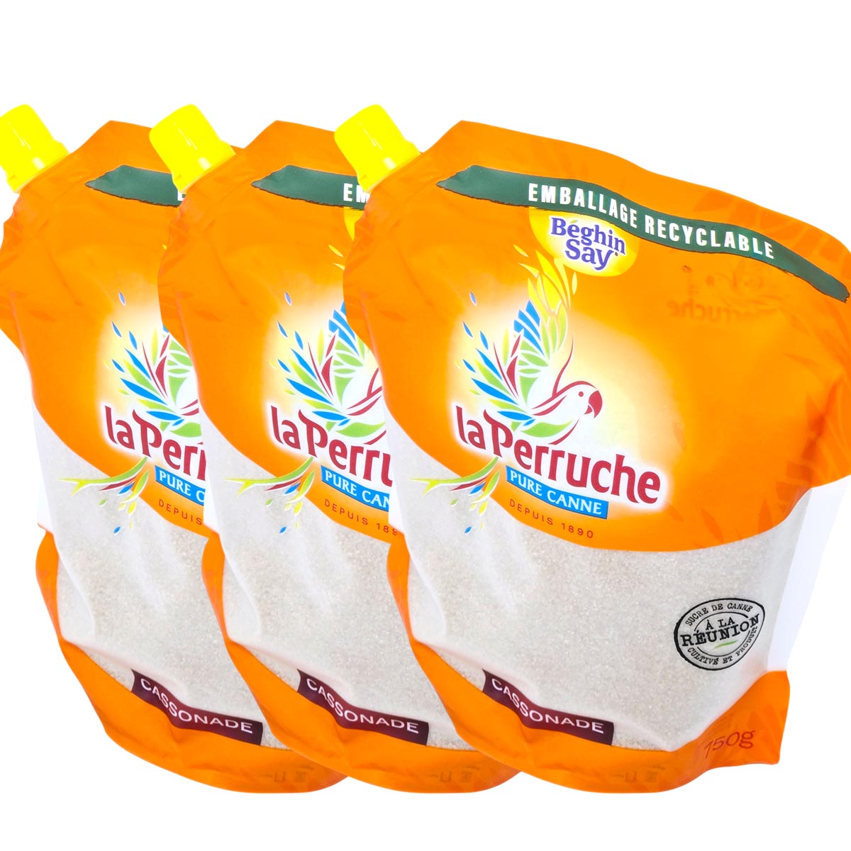 La Perruche natürlicher Brauner Rohrzucker 3 x 750 Gramm im Nachfüllbeutel