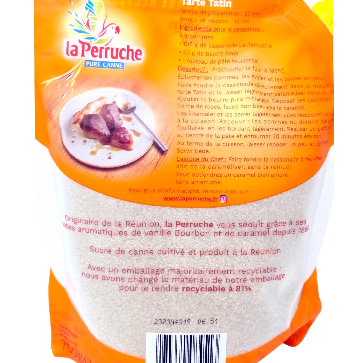 La Perruche natürlicher Brauner Rohrzucker 3 x 750 Gramm im Nachfüllbeutel