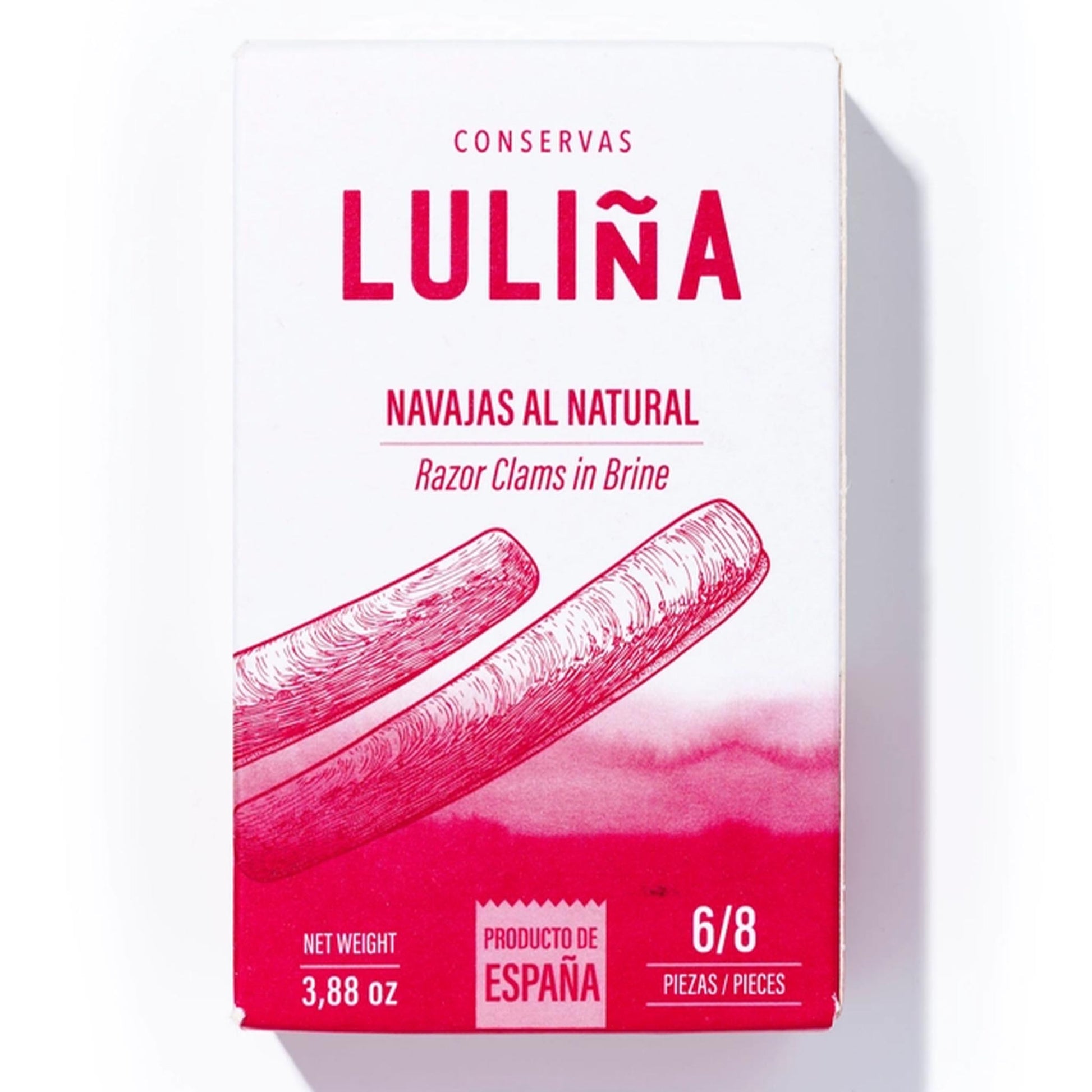 LULIÑA Konserve Navajas al Natural – Razor Clams in Salzlake, spanisches Gourmetprodukt mit Muscheldesign
