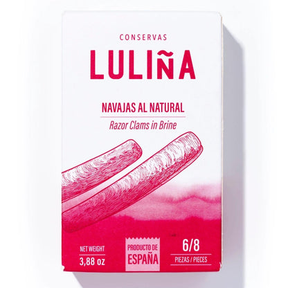 LULIÑA Konserve Navajas al Natural – Razor Clams in Salzlake, spanisches Gourmetprodukt mit Muscheldesign