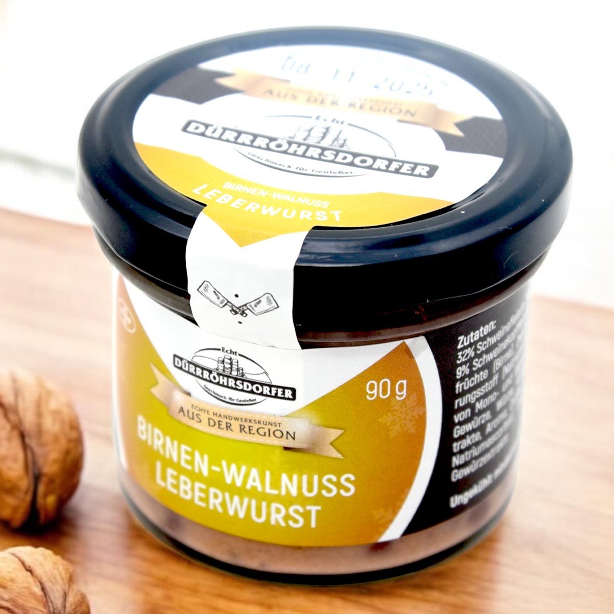 ***- 50 % Rabatt*** Dürrröhrsdorfer Birnen-Walnuss-Leberwurst – Feiner Genuss im Glas, 90g