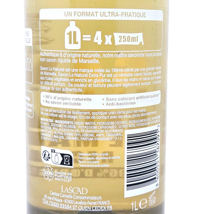Savon de Marseille extra Pur Le Naturel – 1000ml Nachfüllpack für sanfte Pflege