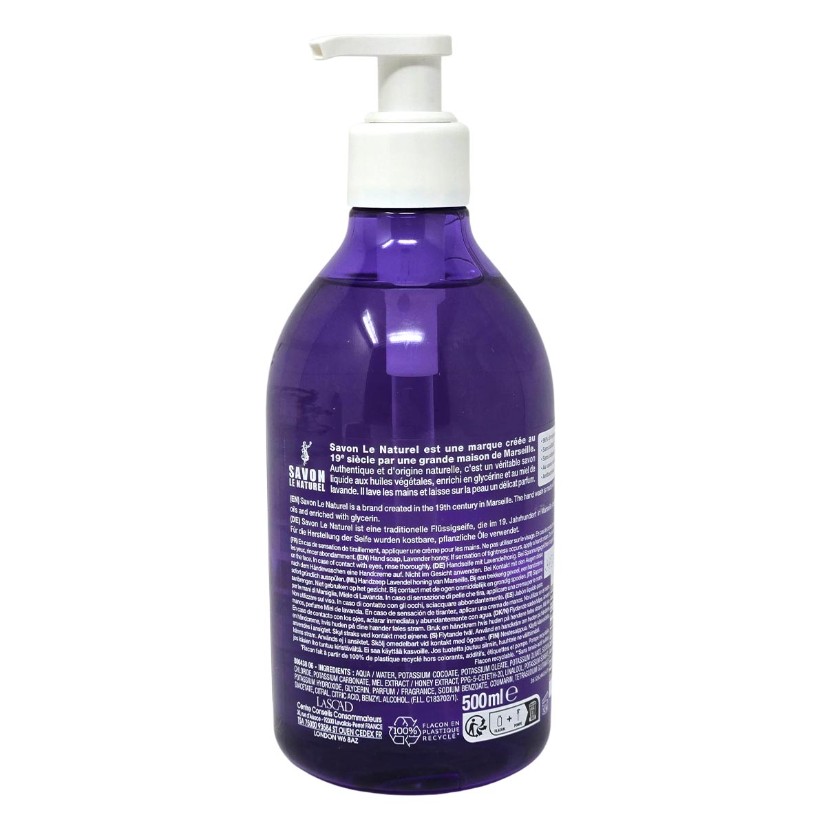 Savon Le Naturel Extra Pur de Marseille Fleur Miel de Lavande 500ml Lavendelhonig