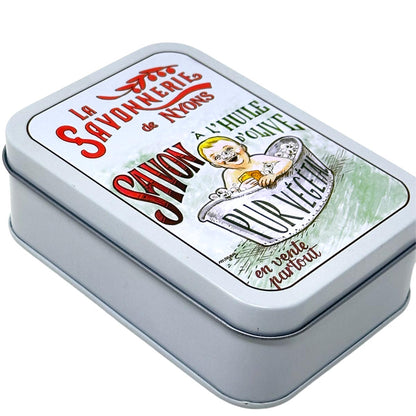 La Savonnerie De Nyons Seife in der Metalldose Bébé Le Bain Baumwollblüte