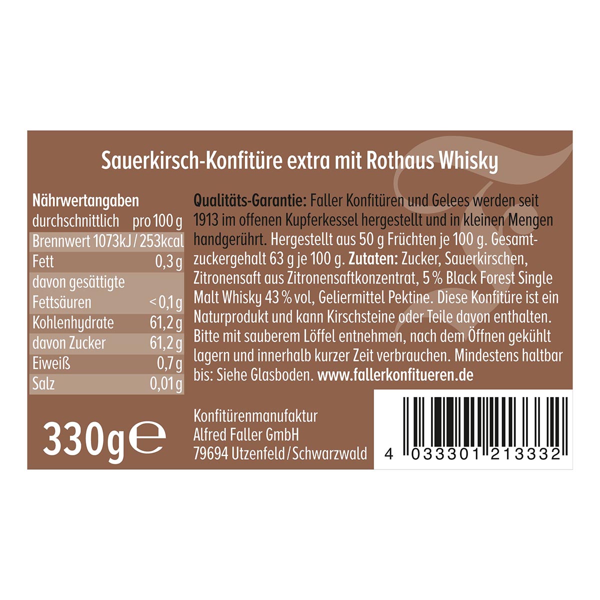Faller Sauerkirsch-Konfitüre mit Rothaus Whisky – Hausgemachter Genuss aus dem Schwarzwald