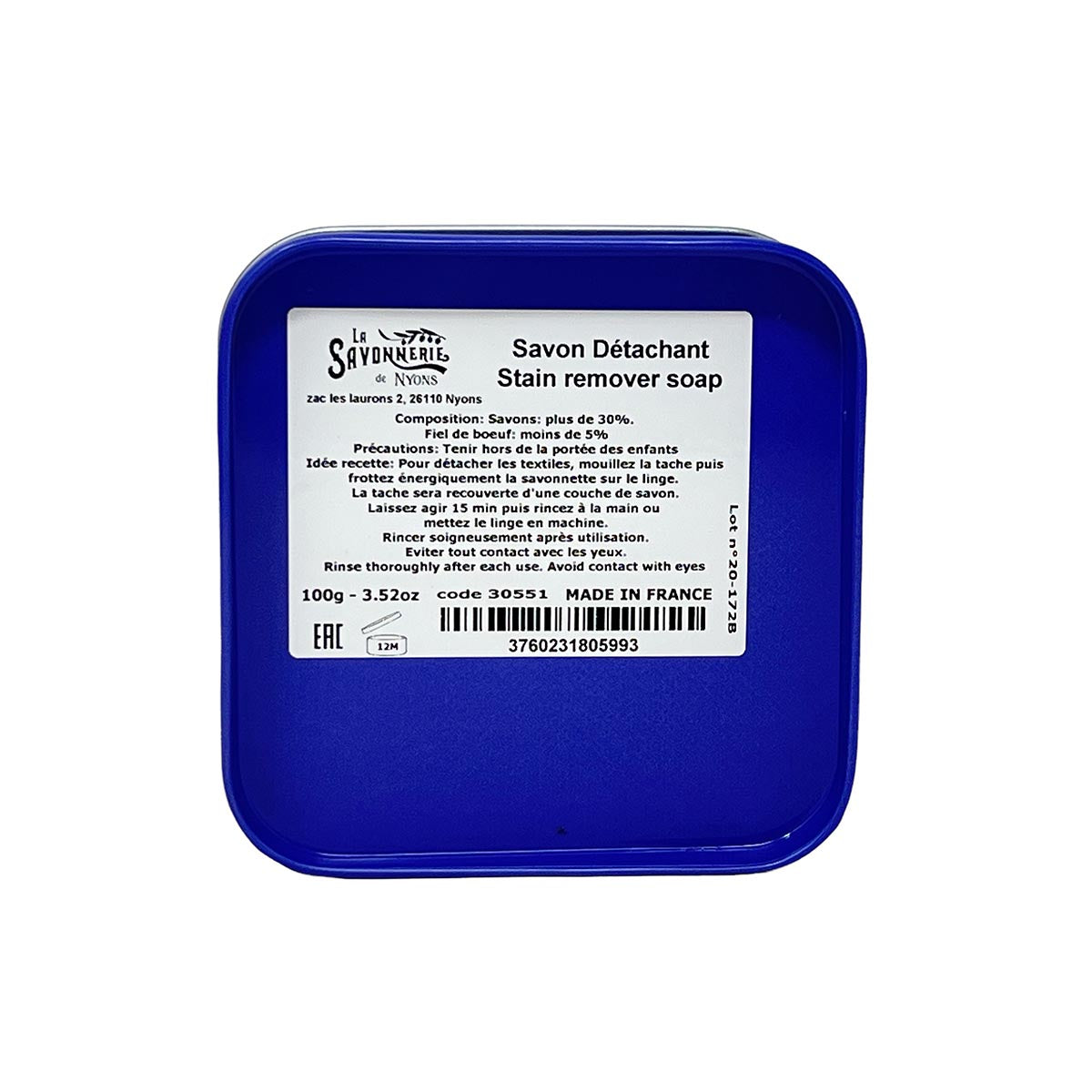 La Savonnerie De Nyons Seife in der Metalldose  Gallseife Fleckenentferner 100 Gramm