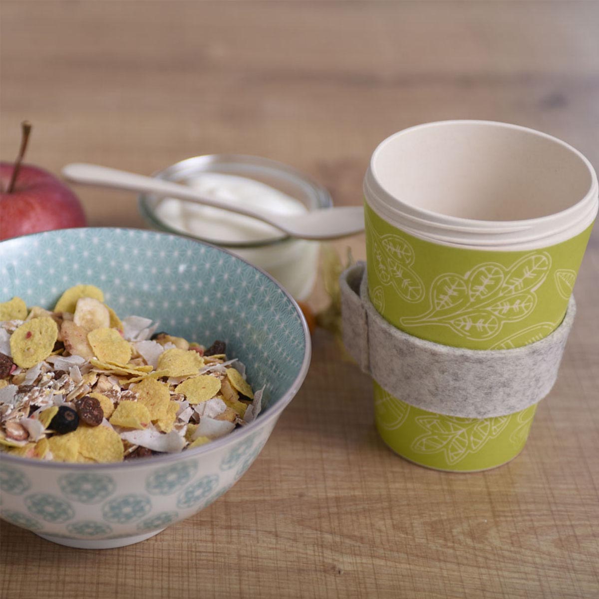 ebos Müsli-to-Go-Becher aus Bambus Glücksblatt, 500 ml