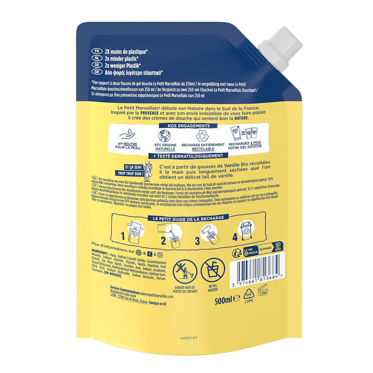 Le Petit Marseillais Vanille-Milch Duschgel 0,5 L Nachfüllbeutel – Pflege aus Frankreich