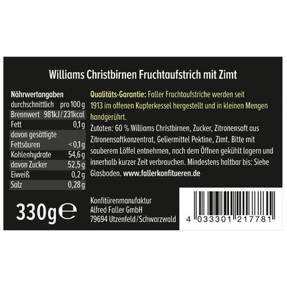 Faller Williams-Christbirne mit Zimt: Schwarzwälder Fruchtaufstrich, 60% Frucht, 330g