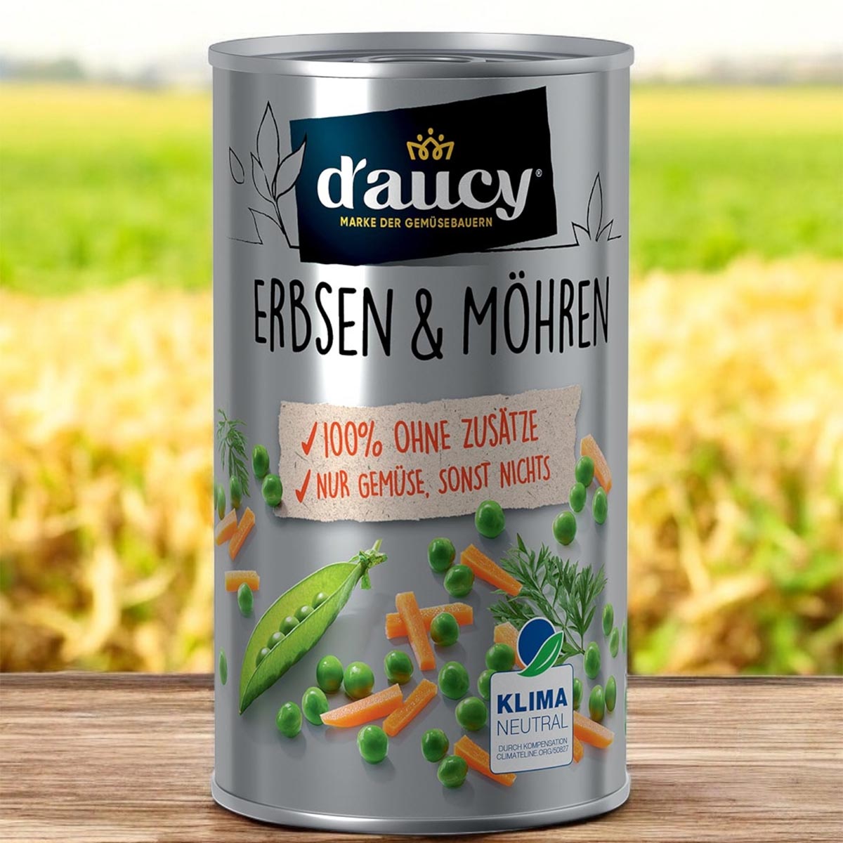 d'aucy Erbsen & Möhrchen – Natürliche Frische, Ohne Salz & Zuckerzusatz, 285g Dose
