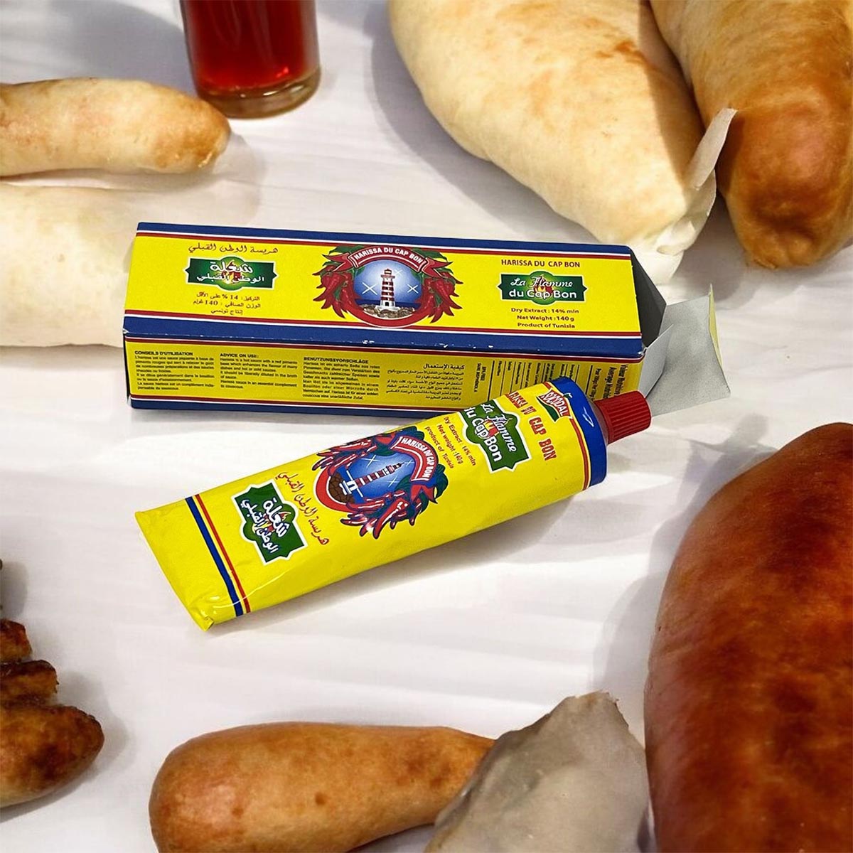 Harissa  La Flamme CAP BON  SEHR SCHARF CHILI Paste Sauce 4 x 140 Gramm Tube