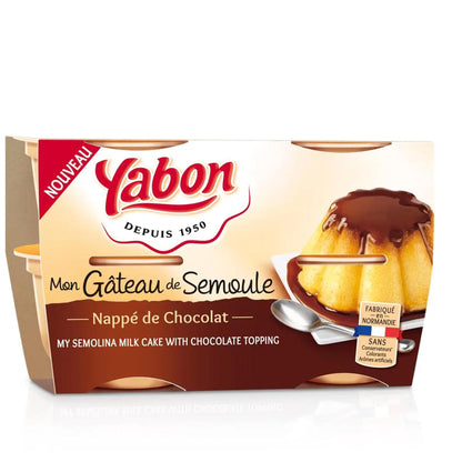 Yabon Mon Gâteau de Semoule – Grießpudding mit Schokoladensoße (Nappé de Chocolat), traditionelles französisches Dessert aus der Normandie, 4er-Packung.