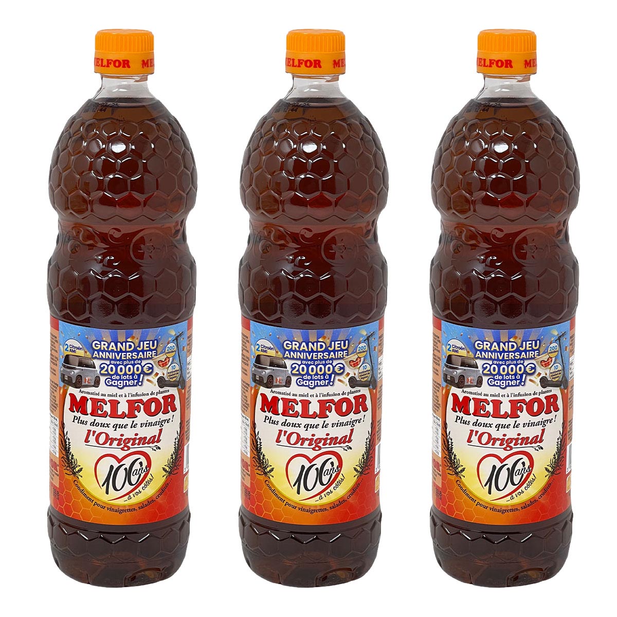 Melfor das Original Essig Würzmittel 3 x  1 Liter Flasche
