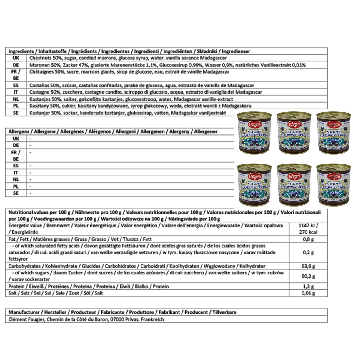 Original Clement Faugier Maronencreme mit Vanille aus Frankreich - 250 Gramm