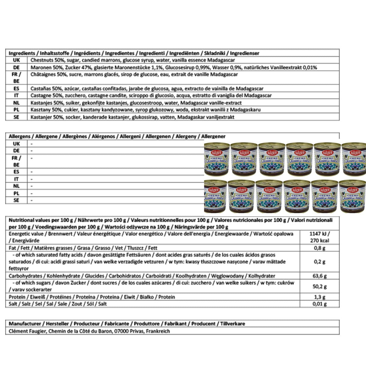 Original Clement Faugier Maronencreme mit Vanille aus Frankreich - 250 Gramm