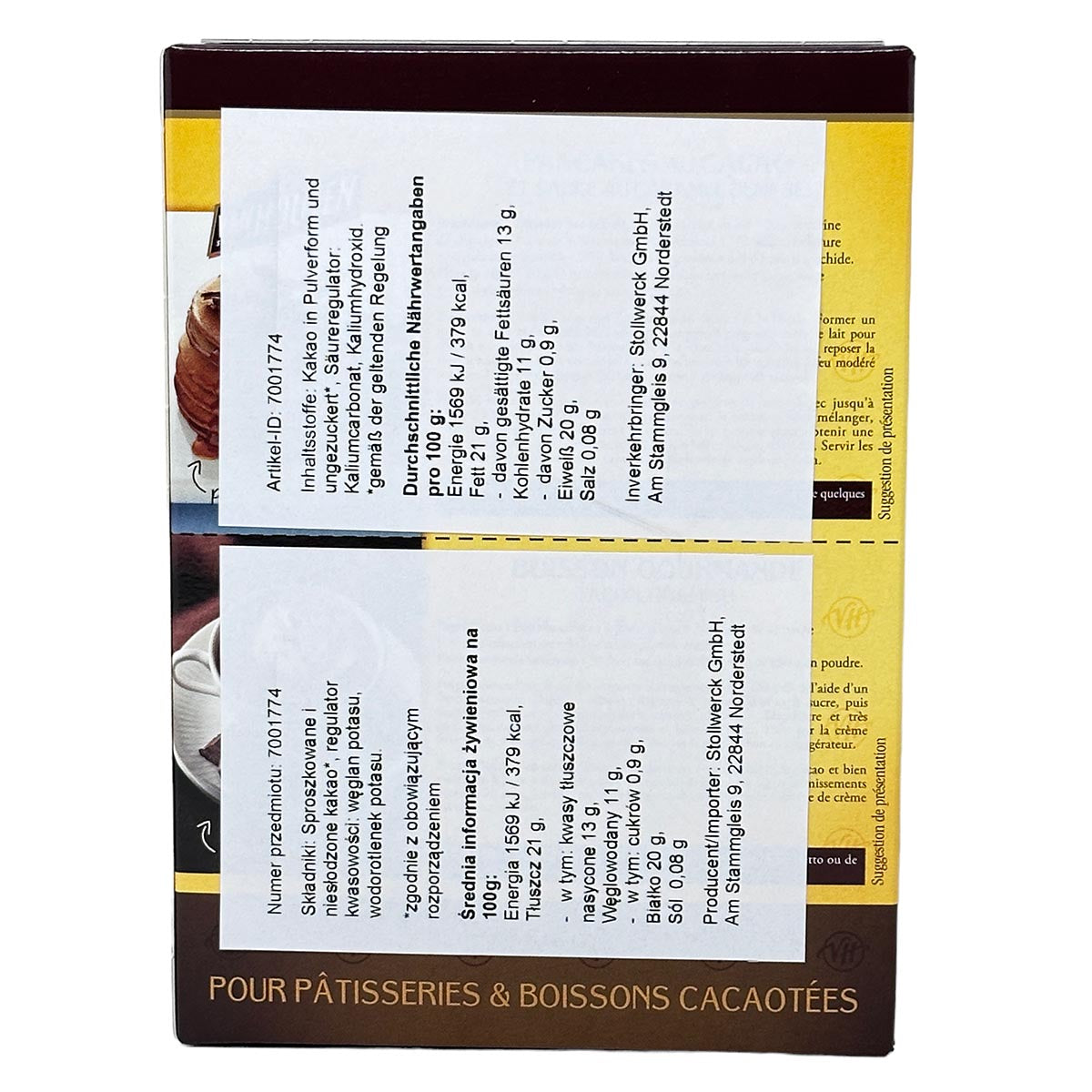 VAN HOUTEN L'ORIGINAL CACAO EN POUDRE non sucré - Kakao ohne Zucker 250 Gramm