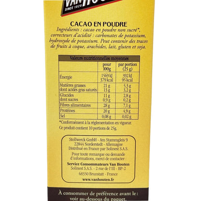 VAN HOUTEN L'ORIGINAL CACAO EN POUDRE non sucré - Kakao ohne Zucker 250 Gramm
