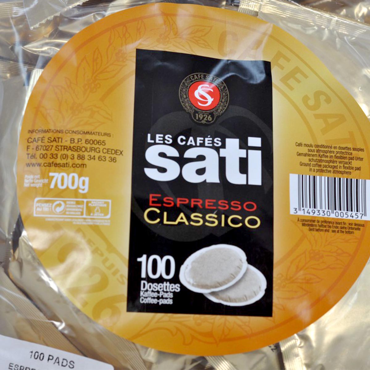 Sati Satissime Espresso Classico Kaffeepads - 100 Stück, einzeln aromaversiegelt