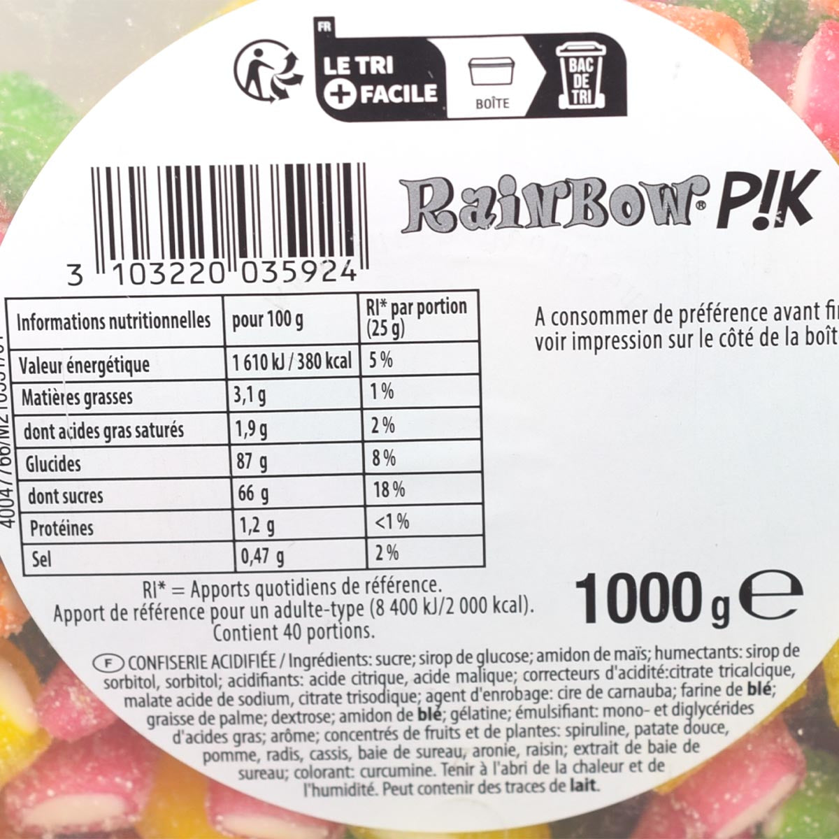 Haribo Rainbow PIK: Saure Stäbchen, 250 Stück, 1 kg - Süßigkeiten aus Frankreich