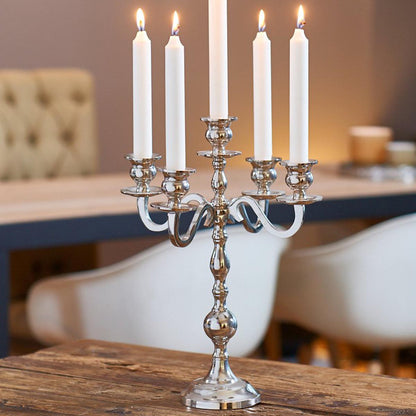 FeineHeimat Kerzenleuchter Varas 5armig H 35 cm Silber für Stabkerzen