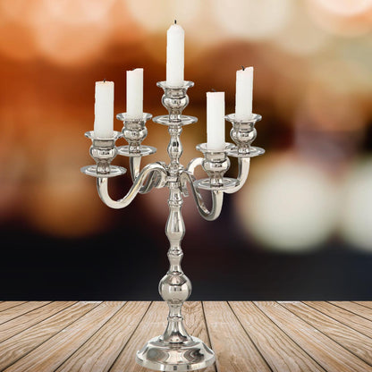 FeineHeimat Kerzenleuchter Varas 5armig H 35 cm Silber für Stabkerzen