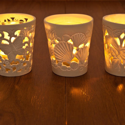 Windlichterset "Summerbreeze", resedafarben, Resin mit Glaseinsätzen 3tlg.