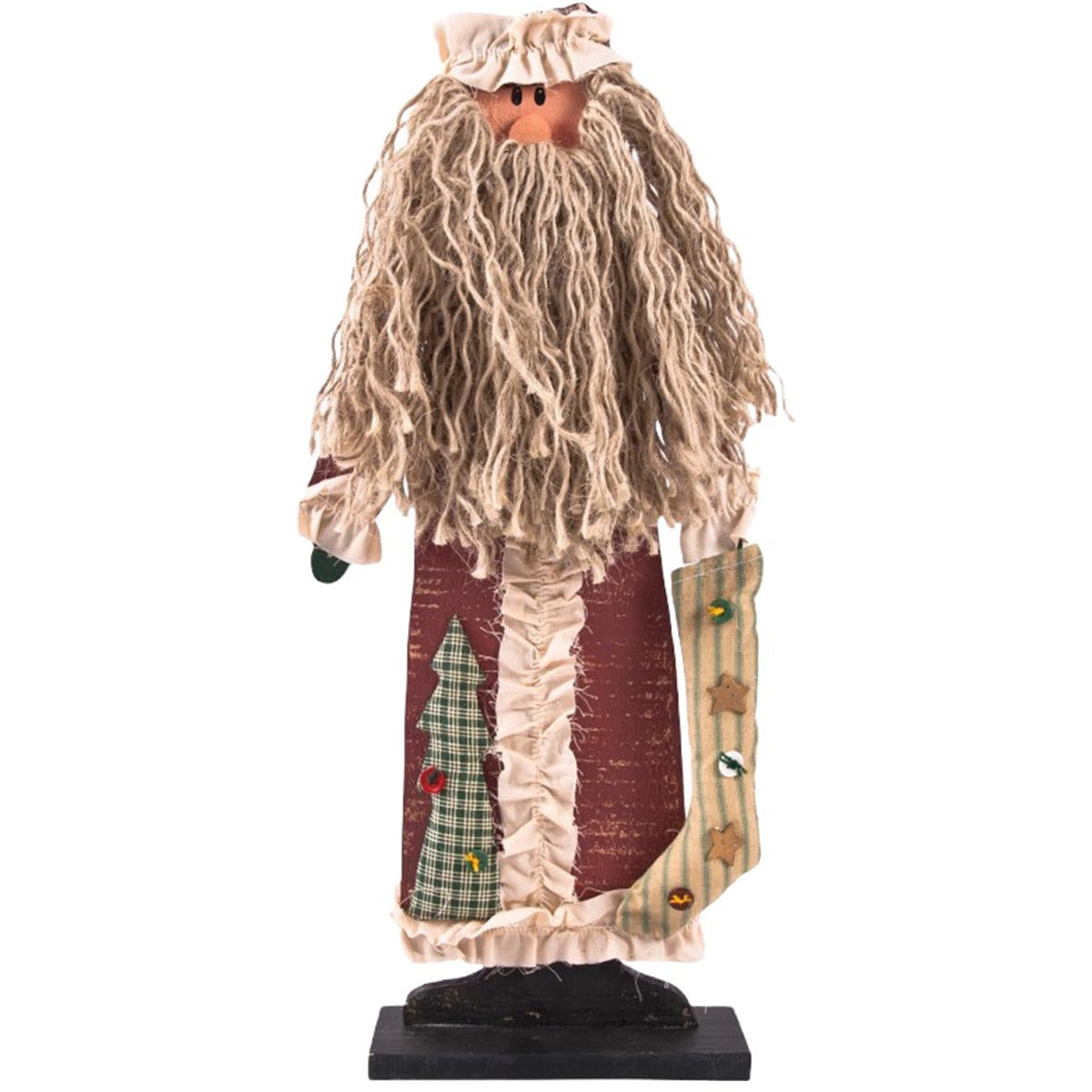 Standfigur Country Nikolaus aus Holz und Stoff mit Sisalbart, handbemalt