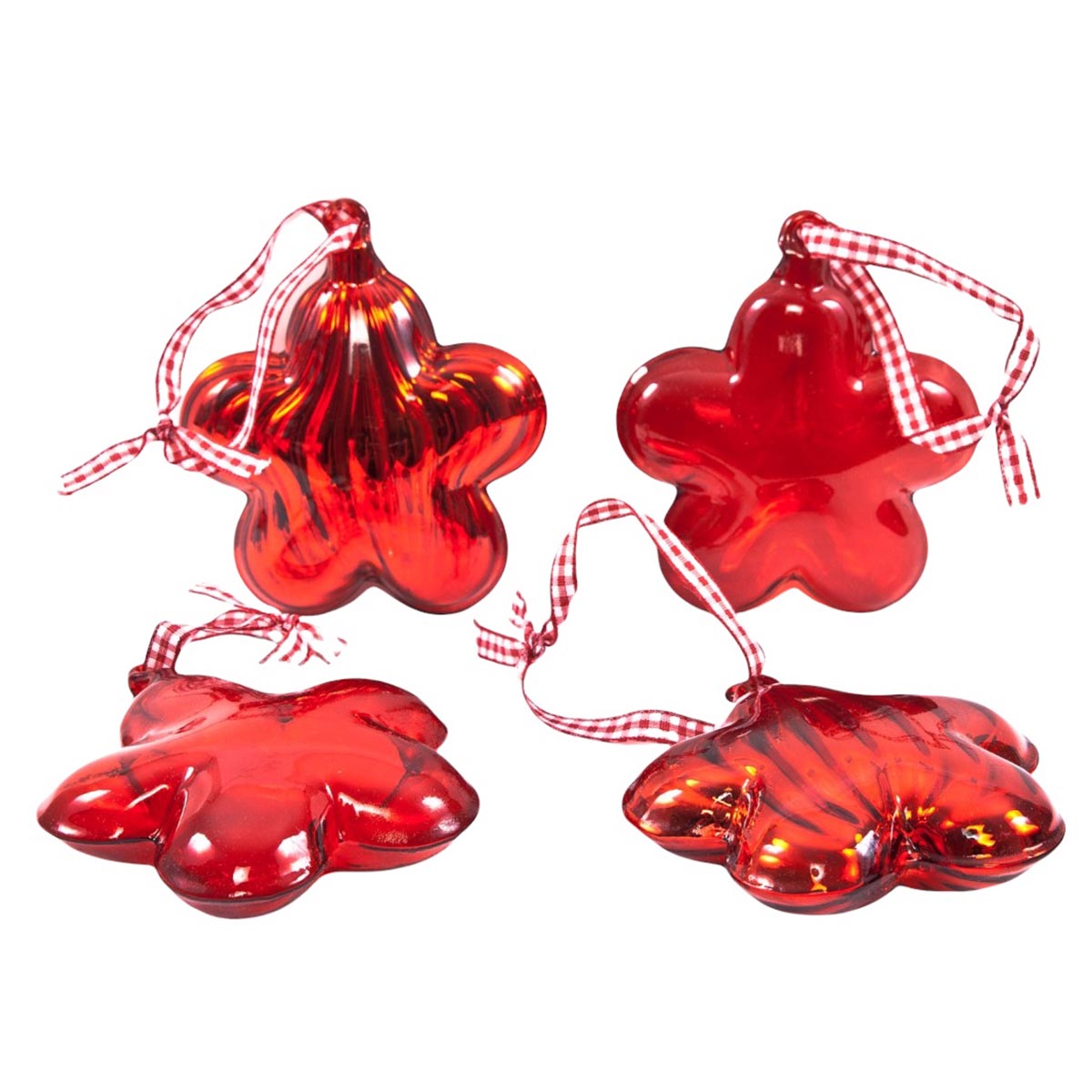 Christbaumschmuck Glasblume, 4er Set in Rot, Durchmesser 8 cm, Glas und Silberglas