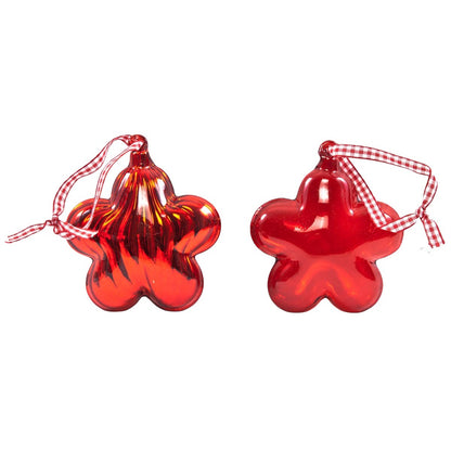 Christbaumschmuck Glasblume, 4er Set in Rot, Durchmesser 8 cm, Glas und Silberglas