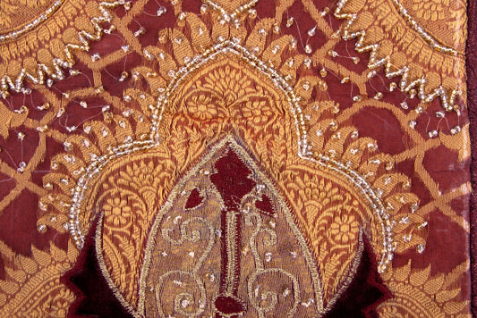 Kissenhülle Serenissima, Burgund/Gold, mit Samtapplikationen und Perlenstickerei