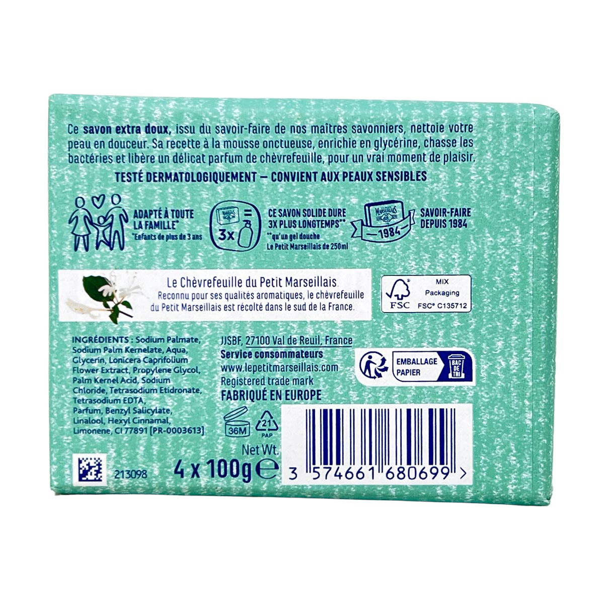 Le Petit Marseillais - Savon Extra Doux Chevrefeuille - Geißblatt 4x 100g