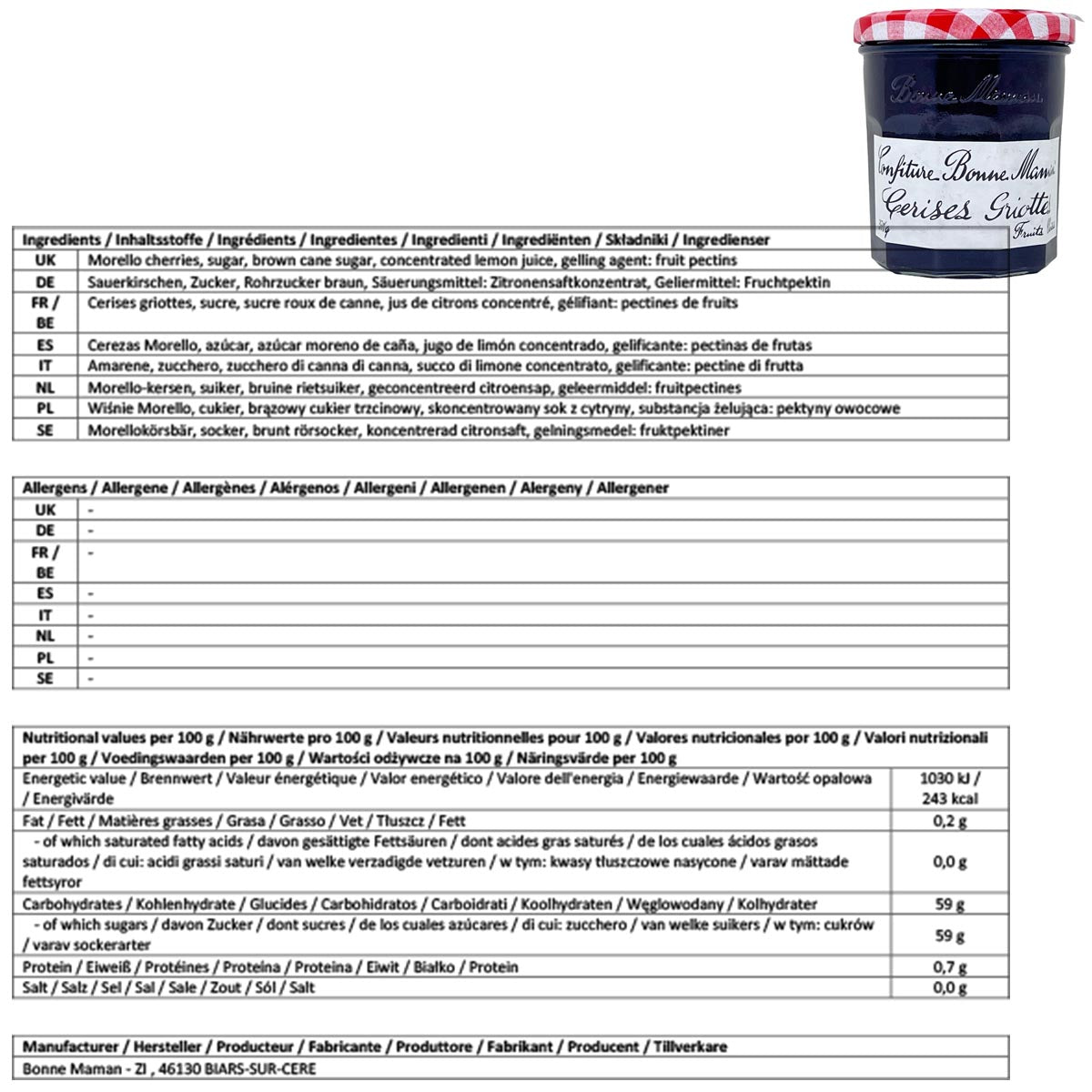 Bonne Maman Sauerkirsch-Konfitüre - Fruchtiger Genuss aus Frankreich 370g