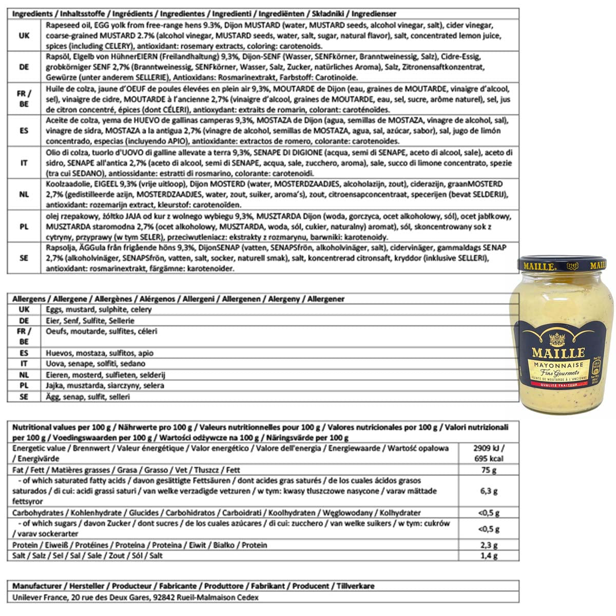 Maille Mayonnaise Fins Gourmets: Französische Feinkost, 320g-Glas