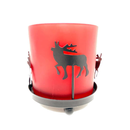 Windlicht, 3sort., Stern/Baum/Elch, rot/schwarz, Metall/Glas