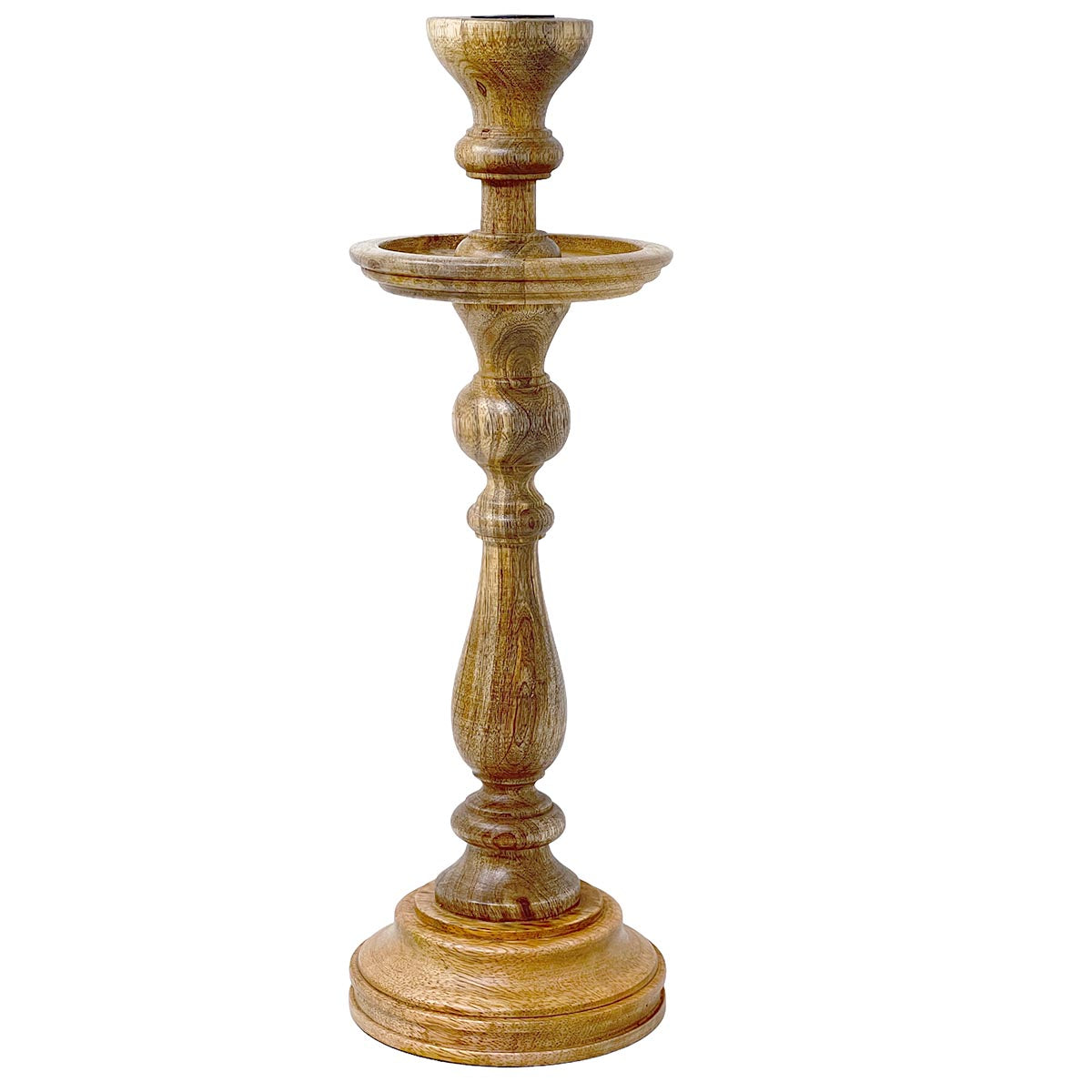 Kerzenständer 'Mia' - Nostalgischer Holz-Kerzenhalter, Geschnitzt und Schön, Helles Holz, 12 x 41 cm (ø x H), Hochwertige Verarbeitung