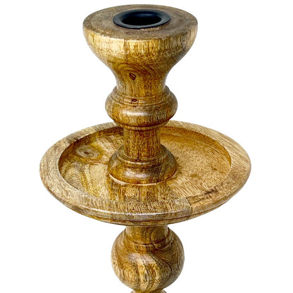 Kerzenständer 'Mia' - Nostalgischer Holz-Kerzenhalter, Geschnitzt und Schön, Helles Holz, 12 x 41 cm (ø x H), Hochwertige Verarbeitung