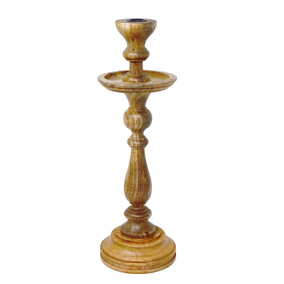 Kerzenständer 'Mia' - Nostalgischer Holz-Kerzenhalter, Geschnitzt und Schön, Helles Holz, 12 x 41 cm (ø x H), Hochwertige Verarbeitung