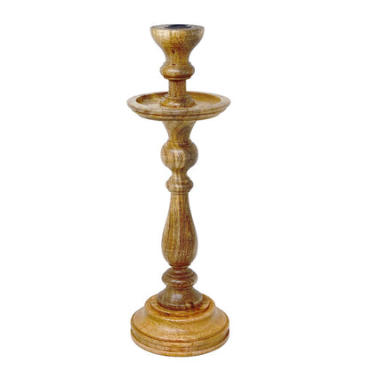 Kerzenständer 'Mia' - Nostalgischer Holz-Kerzenhalter, Geschnitzt und Schön, Helles Holz, 12 x 41 cm (ø x H), Hochwertige Verarbeitung