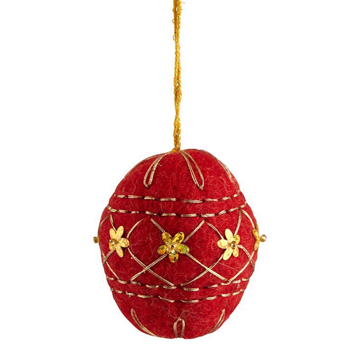 HÜBSCH Weihnachtskugel aus Filz - Bestickt, Durchmesser 7 cm für festlichen Baumschmuck