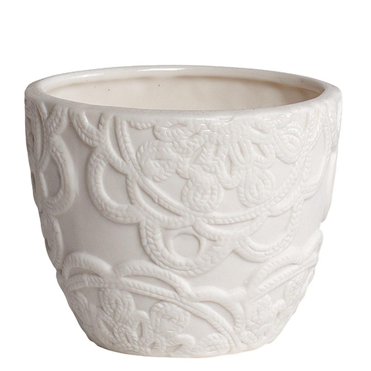 HÜBSCH 240003 Windlicht, weiß, Keramik, Muster, Ø10xh10cm